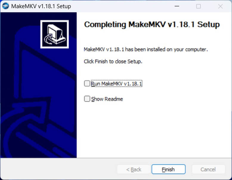 makemkv 설치 완료